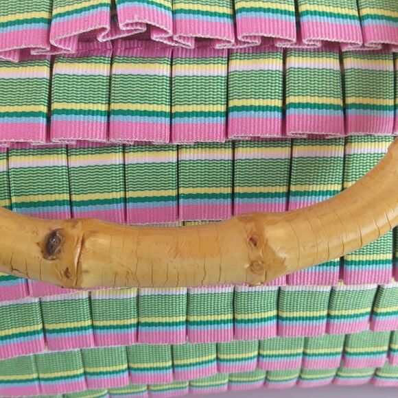 And pink plaid ruffled zip top handbag with faux w - Picture 13 of 17